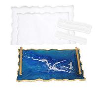 2PCS Silicone Large Tray Mold with Handles Resin Mold Set Irregular Coasters Plates Epoxy Resin Casting Mould DIY Handles Practical Resin Craft Supplies Home Decor Ideal Gift (Mold(2 Tray+2 Handle))