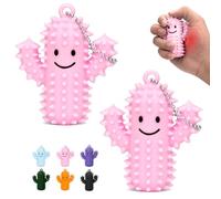 2PCS Silicone Little Ouchies Pain Fidget, Cactus Shape Pain Stim Fidget Toy for Adults, 3D Printed Spiky Grippie Stim Keychain, Sensory Toy for Stress Relief & Focus, Novelty Gifts (Pink)