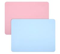 2PCS Silicone Mats 40x30 cm Non-Slip Heat Resistant Plastic Placemats Wipeable Matte Clear Countertop Protector Liner for Kitchen Baking Pastry, Table, Coffee, Crafts(Blue, Pink)