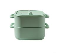 2Pcs Silicone Microwave Steamer Set, Food Storage Container Mixing Bowl With Handle Heat Resistant For Vegetables Fish For Kitchen Cooking(Green)