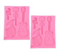 2Pcs Silicone Mold, Music Note Fondant Mold, Cute Guitar Violin Sax Mold Chocolate Mold Cake Mold Decoration Mold Bakery Supplies
