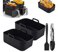 2PCS Silicone Pot for Ninja Air Fryer, Reusable Air Fryer Liner with Oil Brush BBQ Clip, Double Silicone Air Fryer Basket BPA Free Air Fryer Accessories for Air Fryer, Oven, and Microwave (B)
