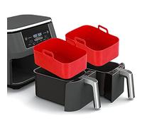 2PCS Silicone Pot for Ninjas Dual Air Fryer, Reusable Silicone Air Fryer Liner, Double Air Fryer Silicone Air Fryer Basket BPA Free Air Fryer Rack Accessories for Air Fryer, Oven, and Microwave (Red)