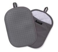 2PCS Silicone Pot Holders, Oven Mitts Heat Resistant Hot Pads with Pockets, Non Slip Pot Holder for Kitchen Baking and Cooking| 9.8 x 7 Inches | Towel Cloth Interior Lining (Gray Oval)