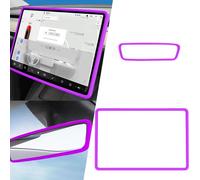 2Pcs Silicone Protector Frames of Screen and Rear View Mirror for Tesla Model 3 2017-2023 and Model Y 2019-Feb.2025 (Purple)