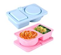 2pcs Silicone Reusable Snack Containers, Double Compartment Snackle Boxes with Lid Condiment Containers Suitable for Fruit Bread Biscuits Jam Yogurt Salad (Blue,Pink)