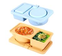 2pcs Silicone Reusable Snack Containers, Double Compartment Snackle Boxes with Lid Condiment Containers Suitable for Fruit Bread Biscuits Jam Yogurt Salad (Blue,Khaki)