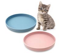 2Pcs Silicone Shallow Cat Bowl Whisker Friendly Feeding Dish for Dry Wet Food Water Bowl for Cats and Dogs 18x18x2.5cm(Blue, Pink)