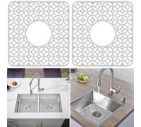 2Pcs Silicone Sink Mat Folding Silicone Sink Protector Mat for Kitchen Sinks Heat Resistant Non-Slip Kitchen Drain Mats Protector Grid Dishes and Glassware Draining Mats, 31 x 29 cm, Grey