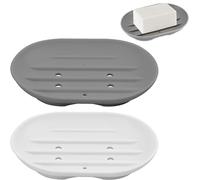 2PCS Silicone Soap Dish, Anti-Slip Soap Holder Flexible, Non-slip and Portable Shower Soap Box, Self Draining Shower Soap Dish for Shower, Bathroom, Kitchen Sponges, Easy Cleaning