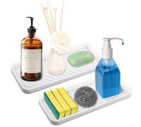 2Pcs Silicone Soap Dish Non-slip Kitchen Sink Organiser Kitchen Sponge Holder Quick Drying Soap Dispenser Tray for Shower Bathroom Sponges Scrubber Makeup Dishwashing Accessories White