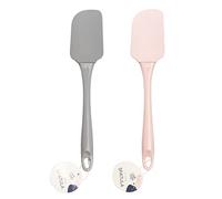 2Pcs Silicone Spatula Set 24.5cm, Heat Resistant Rubber Kitchen Spatulas for Cooking Baking Mixing, BPA Free Non-Stick Dishwasher Safe Utensil Set with Hanging Loop (Blush Pink & Grey)