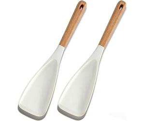 2PCS Silicone Spatula Spoon,Colourworks 3 Piece Silicone Utensil, Silicone Cooking Spoons for Cooking, Heat-Resistant Silicone Serving Spoons with Wooden Handle, Essential Kitchen Tools for Scraping,