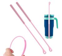 2Pcs Silicone Straw Brush, 1cm Pink 9.45in Extra Long Reusable Straw Brush with Hanging Hole Slim Pipe Brush Bendable Crevice Brush for Glass Metal Straw, 10cm