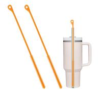 2pcs Silicone Straw Brush, 9.5in Straw Cleaner Brush Extra Long Cleaning Brushes Reusable Travel Drinking Bottle Lid Cleaning Tool for Stanley Metal Glass Straws (Orange)