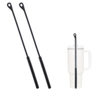 2pcs Silicone Straw Cleaner Brush, 9.5in Extra Long Pipe Cleaner Brush Reusable & Bendable Travel Drinking Bottle Lid Cleaning Tool for Stanley Metal Glass Straws Accessories(Black)