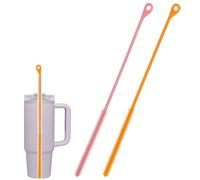 2PCS Silicone Straw Cleaner Brush, Pink and Orange Reusable Straw Brush for Straws, Non-slip Handle Soft and Bendable, 9 mm Long Cleaner for Straight and Bent Pipe
