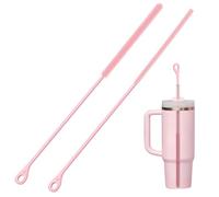 2Pcs Silicone Straw Cleaner Brush Set, Extra Long Reusable Straw Brush for Glass Metal Smoothie Straws, Soft Bendable Food-Grade Bristles, Non-Slip Handle, 9mm & 6mm Straw Cleaning Tools (Pink)