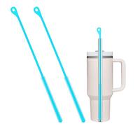 2pcs Silicone Straw Cleaning Brush, Straw Brushes Bristles Cleaner Brush Extra Long Straws Cleaner Brushes for Cleaning Stanley Drink Lid (Blue)