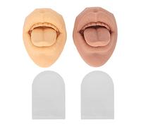 2pcs Silicone Tongue Mouth Model, 3D Simulated Piercing Practice Mouth with Acrylic Stand, Lifelike Tongue Training Kit for Lip and Tongue Stud Practice, Skin Tone and