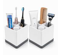 2Pcs Silicone Toothbrush Holder, 10x10x9cm 3 Slots Bathroom Toothbrush Organizer with Drainage Holes, Fitted with a removable tray，for Cosmetic, Pencil，for Home, Office(White+Grey)