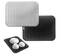 2Pcs Silicone Trivets for Hot Pans and Pots,Trivets Mats Premium 30x23cm Soft Silicone Table Mats Trivets,Waterproof Trivet Mat for Pot Holder, Trivet, Jar Opener, Spoon Rest(COLOR:Black, Grey)
