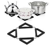 2PCS Silicone Trivets for Hot Pans, Stainless Steel Non Slip Worktop Protector Heat Resistant Mat Hot Pot Holder Expandable Hot Pot Holder Kitchen Worktop Tool with Stainless Steel Frame