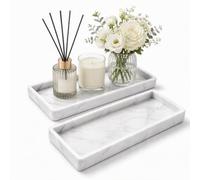 2Pcs Silicone Vanity Tray, 30 x 12.5 x 2 cm White Marble Effect | Rectangular Countertop Organiser for perfumes skincare jewellery and daily essentials across dressing tables