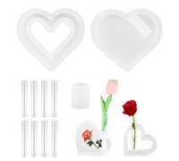 2pcs Silicone Vase Molds for Resin Casting, Solid & Hollow Heart Shaped Silicone Resin Molds with 8 Test Tubes for DIY Vases Crafts Wedding & Home Decor