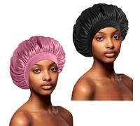 2PCS Silk Bonnet for Sleeping Women, Satin Bonnet for Sleeping with Soft Elastic Band, Silk Hair Bonnets for Women Curly Hair