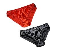 2Pcs Silk Briefs Men's Thongs Mulberry Silk High Elastic Belt Sexy Bikini (D,2XL)