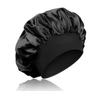 2Pcs Silk Hair Bonnet, Hair Bonnet for Sleeping, Double Layer Silk Satin High Elasticity Nightcap for Man & Women Night Sleep Hair Protection (Black)