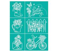 2Pcs Silk Screen Stencils Reusable, Mesh Stencils, Fence Screen Wading Boots Birds Bicycle Flower Pattern Printing Stencil, Sticky Adhesive Stencil for Painting On Wood,crafts DIY Decor T-Shirt Fabric