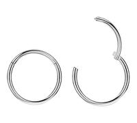 (2pcs-Silver-16g-Diameter-8mm, One size) 316l Surgical Steel Hinged Nose Rings Hoop 20G 18G 16G 14G 12G 10G 8G 6G, Diameter 5mm to 22mm, Gold - Rose Gold - Silver - Black - Blue - Rainbow