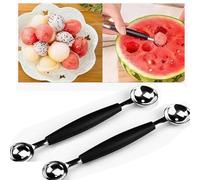 2Pcs Silver 2 in 1 Stainless Steel Melon Ballers Scoop,Double-Sided Fruit Melon Baller Spoon,Suitable Watermelon Cantaloupe Ice Cream Comfortable Non-Slip Grip Melon Ballers Fruit and Vegetable Tools