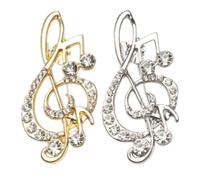 2pcs Silver Alloy Music Note Brooch with Rhinestone Treble Clef Pin