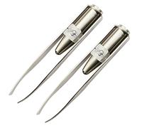 2Pcs Silver Creative Led Light Eyelash Eyebrow Hair Removal Stainless Steel Make Up Tweezer and Practicality, Hair Removal Tweezers, Women's 8.8x0.8x1.6cm