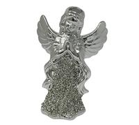 2pcs Silver Crushed Diamond Angel Statue Sparkly Bling Angel Ornament with Shiny Wings Ceramic Shelf Sitter Figurine Elegant Gypsy Crystal Decoration Wedding Gift, Home Décor, Silver