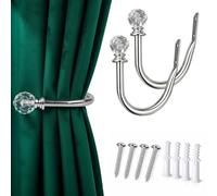 2Pcs Silver Curtain Tie Backs Hooks, Elegant Metal Curtain Tie Backs Featuring Crystal Embellishments, Functional Curtain Holdbacks for Home Decor