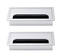 2Pcs Silver Desk Cable Grommets 160x80MM, Desk Plug Hole Cover, Computer Desk Metal Cable Hole, Aluminum Alloy Rectangle Cable Hole Cover for Desktop Cable Organizer