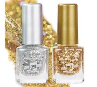 2PCS Silver Gold Nail Polish Set, Glitter Nail Varnish, Quick Dry Sparkly Nail Varnish Nail Gold Glitter, Shimmer Long Lasting French No UV Needed Nail Polish Nail Art Manicure for Women
