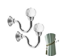 2PCS Silver Round Head Crystal Glass Curtain Hold Back | Window Curtain Tieback Hooks Hanger Holder With Screws | Decorative Diamond Wall Hooks