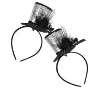 2pcs Silver Sequin Top Hat Headband for Adult Carnival Party Photos | Polyester Mesh Trim, Vintage Classic Style, Stable Fit, Easy Wear for Themed Events and Photo Props