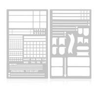 2pcs Silver Stainless Steel Journal Stencils, Bullets Journal Stencils A5 Planner Stencil Set Reusable Drawing Painting Templates for Planner, Scrapbook, Notebook & DIY Card Making