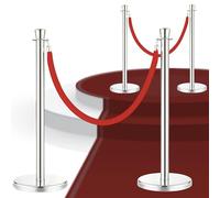 2PCS Silver Stanchions with 5FT Red Velvet Rope - Heavy Duty Crowd Control Barriers and Rope Safety Barriers for Events, Weddings, Red Carpet and Stanchion Set for Party - 39.4 Inch Post Height