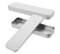 2pcs Silver Tinplate Pencil Box Set, Rectangular Metal Pen Holders for Students, Multi-Functional Stationery Organizer Suitable for School and Office Use