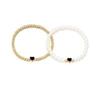 2PCS Simple Beaded Enamel Heart Charm Bracelets For Couples Women Elastic Star Jewelry Bangles Gift Friendship Bracelets Set For Bracelets matching luminous and luminous and distance Bracelet-