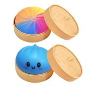 2Pcs Simulation Steamed Bun Toy, TPR Stress Relief Toy, Cute Dumpling Squeeze Sensory Fidget Toys, Decompression Dough Ball for Adults Kids Anxiety Relief, Portable Desk Toys with Steamer Box B