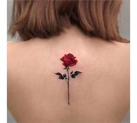 2pcs Single Rose Red Back Arm Temporary Tattoo Sticker For Men And Women, Waterproof And Long-lasting Stickers, Fake Tattoos