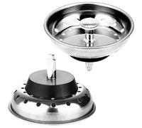 2PCS - Sink Drain Strainer and Kitchen Sink Stopper Combo Basket Replacement for US Standard 3-1/2 Inch Drain, Stainless Steel Basket and Rod, Sink Strainer with Rubber Stopper Bottom